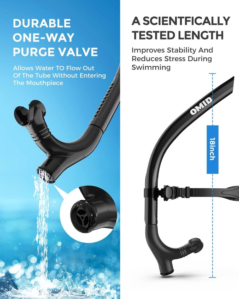 OMID SN1 Snorkel for Adult Youth, Diving Snorkel with One-Way Purge Valve, Food-Grade Silicone Mouthpiece - Image 2